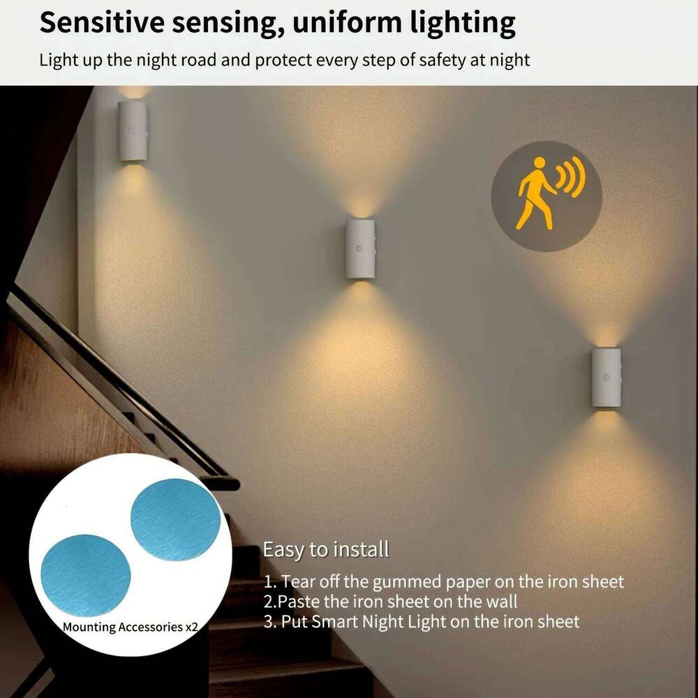 Rechargeable LED Night with Motion Sensor Wall Lamp 3 Modes Indoor Magnetic Staircase Light Z260127