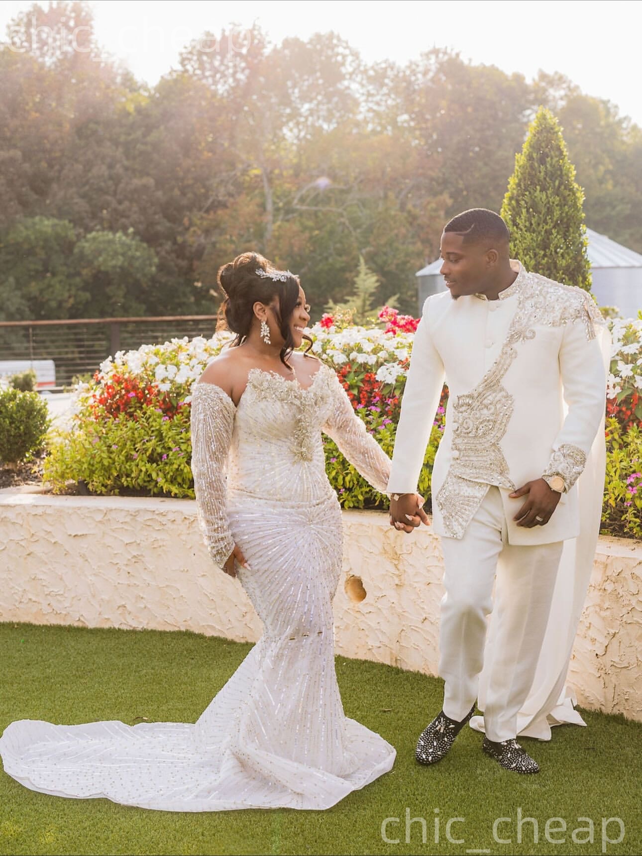 African Aso Ebi 2026 Ivory Mermaid Wedding Dress Sweetheart Crystals Sequined Tiers Detachable Train Elegant Bridal Gowns Dresses ZJ230