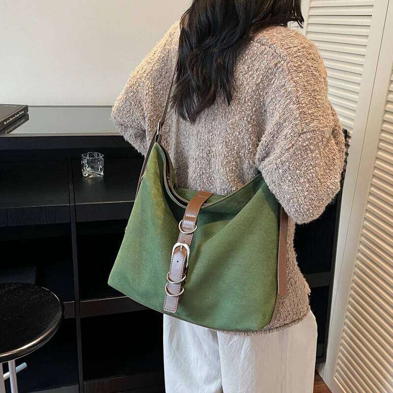 Women Autumn Winter Suede Shoulder Lady Adjustable Strap Crossbody Bag Large Capacity Zipper Square Handbag for Work Travel