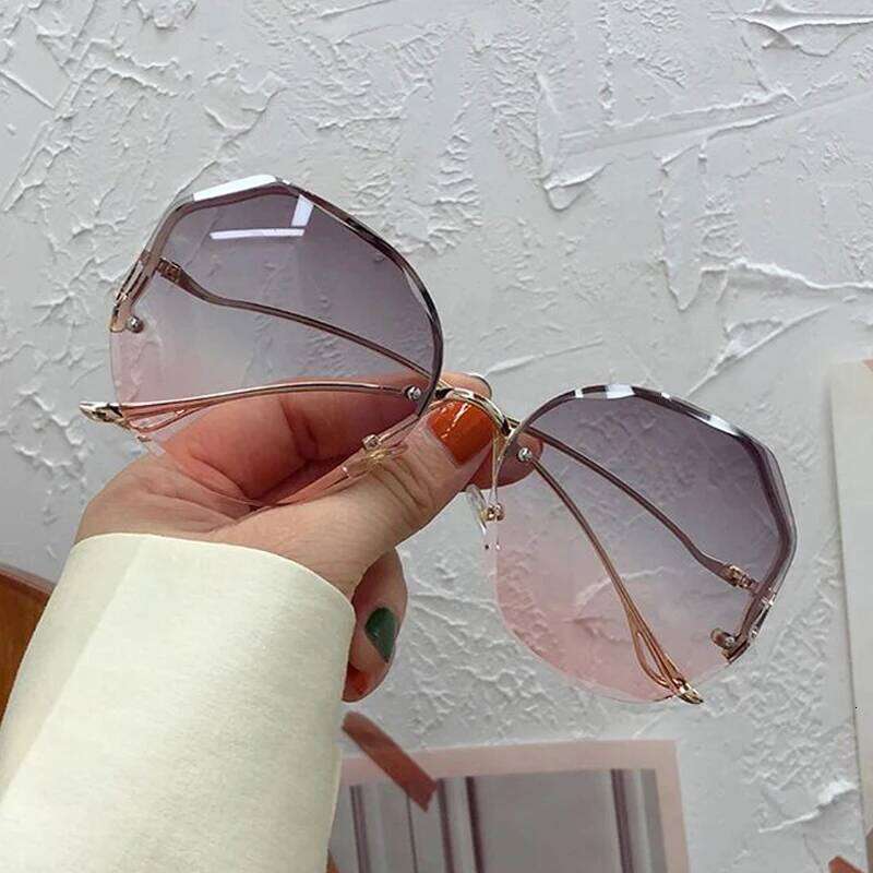 Irregular Round Sunglasses Woman Brand Gradient Fashion Sun Glasses Female Rimless Metal Curved Temples Oculos De Sol Z260127