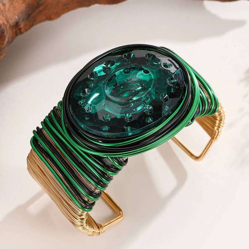 New Trendy Fashion Handmade Crystal Large Gems Aluminum Wire Wrapped Open Wide Bracelet Bangle For Women Party Accessories XJ260127