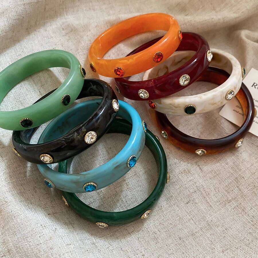 8 Colors Retro Punk Inlaid Rhinestones Resin Bangles Round Irregular Smudging Bangle Bracelets for Women Men Holiday Jewelry F XJ260127