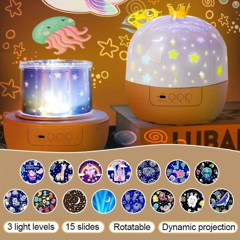 Crown Fantasy Star Sky Projection Night Light 15in1 Bedroom Ceiling Rotating Atmosphere Lamp Home Decoration Kids Birthday Gift Z260127