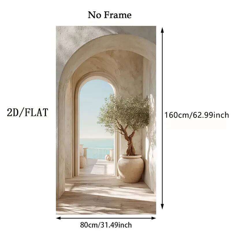Large Frameless Coastal Mediterranean Olive Tree Arch Canvas Print - Island Inspired Beige & White Greek Vibe Wall Art, 31 26H0127 - view 6