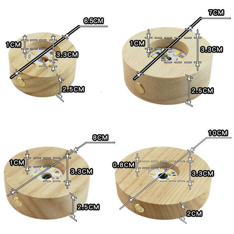 7CM Creative DIY Wooden Luminous Lamp Holder Touch Switch Rechargeable LED Light Dispaly Base Crystal Glass Resin Art Ornament Z260127