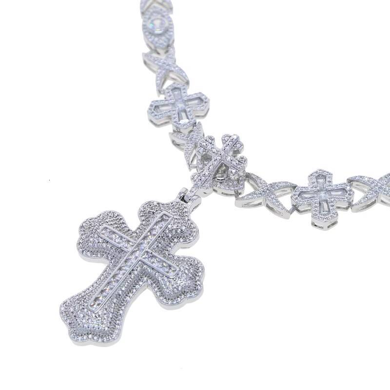 Moissanite New Style Hip Hop Baguette Square Iced Out Zircon White Gold Plated Cross Pendant for Men and Women Gift Fashion Jewelry