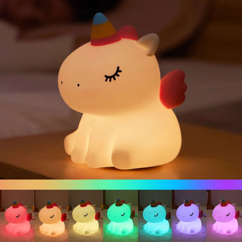 Cute for Kids Silicone Nursery Night Light Dimmable LED Squishy Unicorn Rechargeable Bedside Lamp Z260127