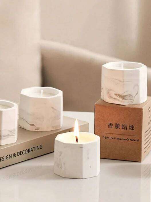 Marble Pattern Scented Candle in Ink Wash Ceramic Cup Aromatherapy Soy Wax Relaxing Home Decor Gift Set for Birthday Y260127