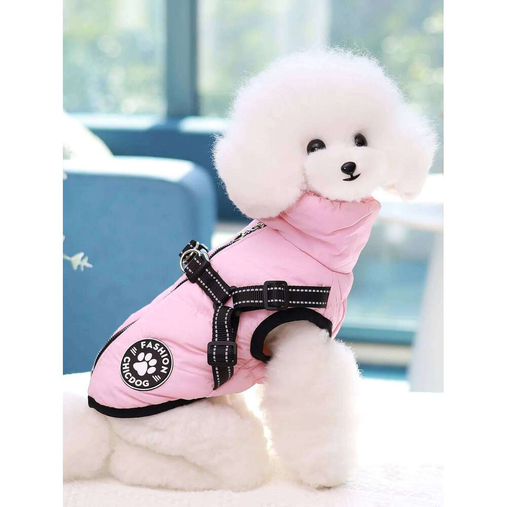 Comes with a traction ring, pet coat, jacket, three-layer thick warm dog clothing, autumn and winter waterproof fabric, small an XJ260127