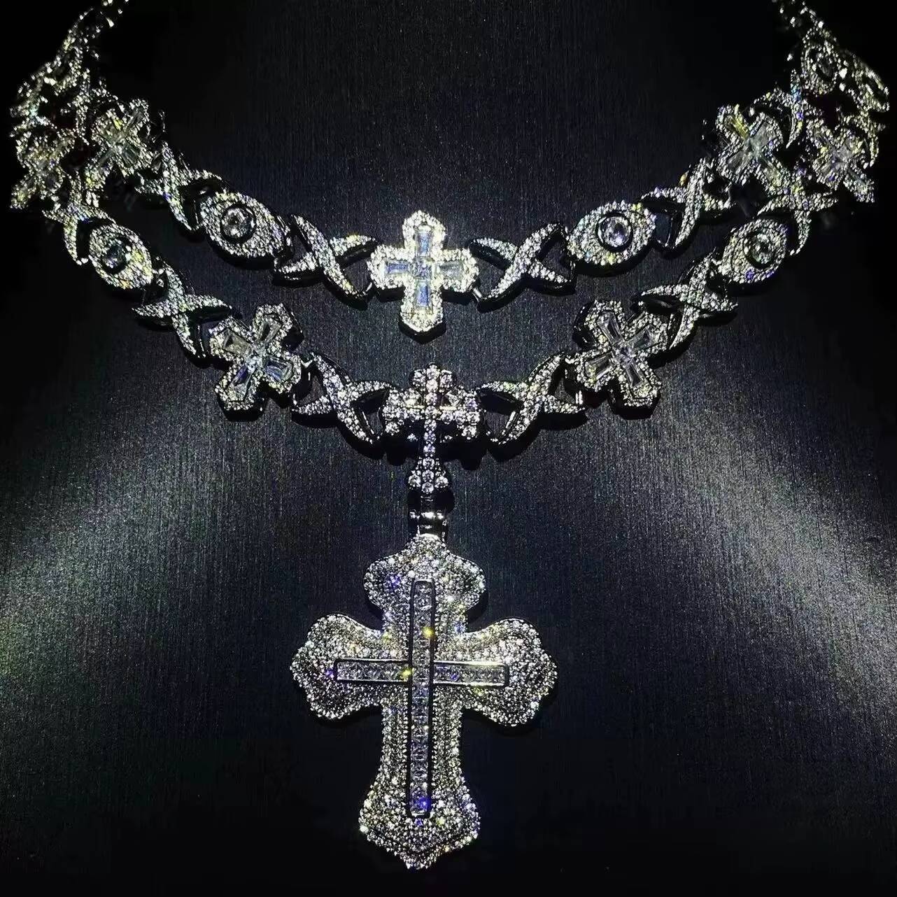 Moissanite New Cool Men Boy Jewelry Iced Out 5A Cubic Zirconia CZ Evil Eye Cross Charm Pendant Hip Hop Necklace