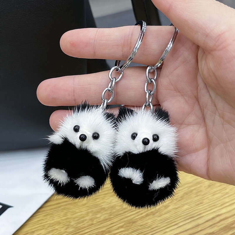 Cute and Adorable Mink Mini Fur Panda Pendant Bag Phone Charm Car Keychain Accessory S260126