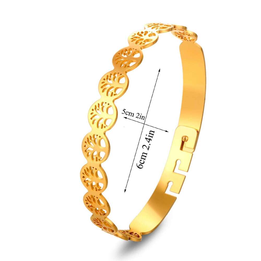 Stainless Steel Tree of Life 162 Bangle Bracelet Golden Plated Adjustable Open Cuff Jewelry Hypoallergenic Gift for Her Women XJ260127