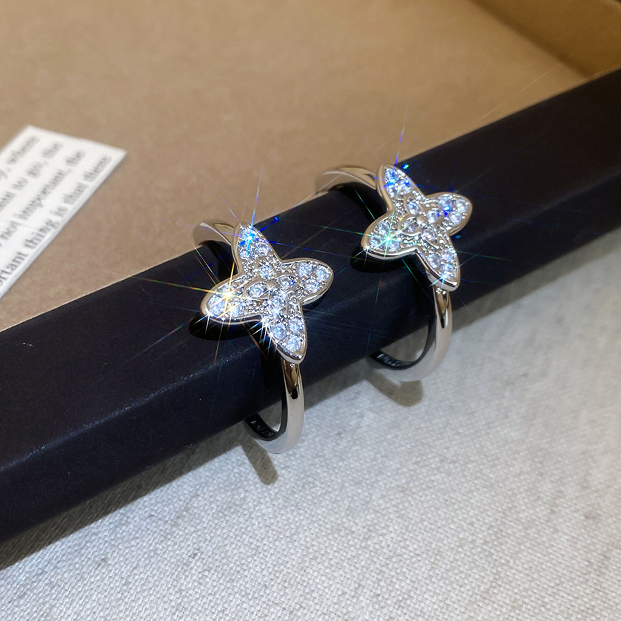 Silver Needle Zircon C-shaped Flower Stud Simple Daily Commute Versatile Hoop Light Luxury High-end Feel Earrings for Women - view 6