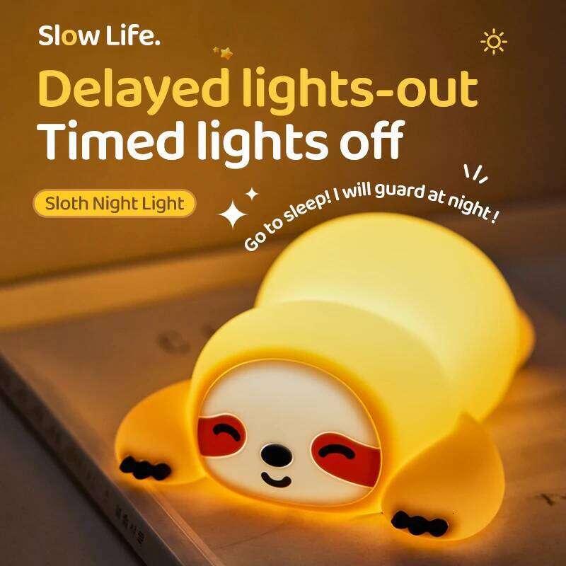 Kids Night Light | Cute Sloth Animal LED Touch Lamp USB Rechargeable Dimmable with 30-Min Timer Portable Bedside Decor Gift Z260127