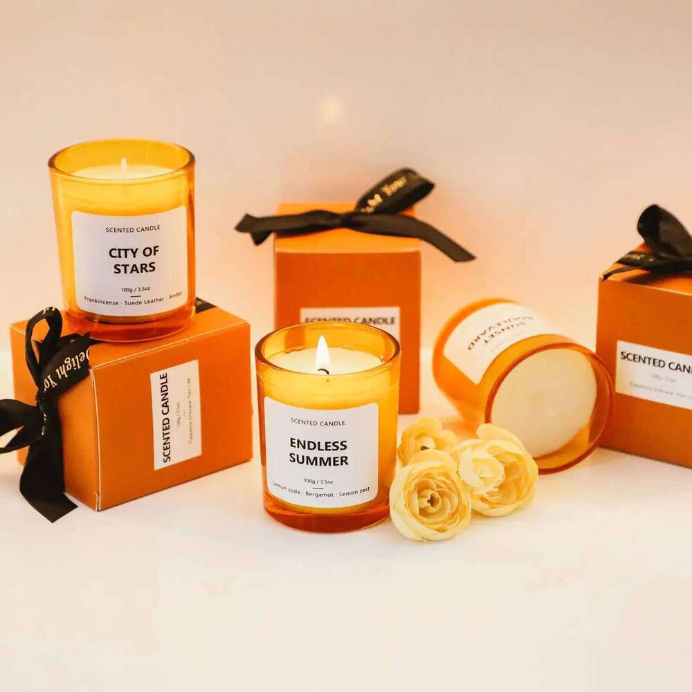 Orange Cup 100g Candle Premium Atmosphere Gift Box Aromatherapy Soy Wax Y260127