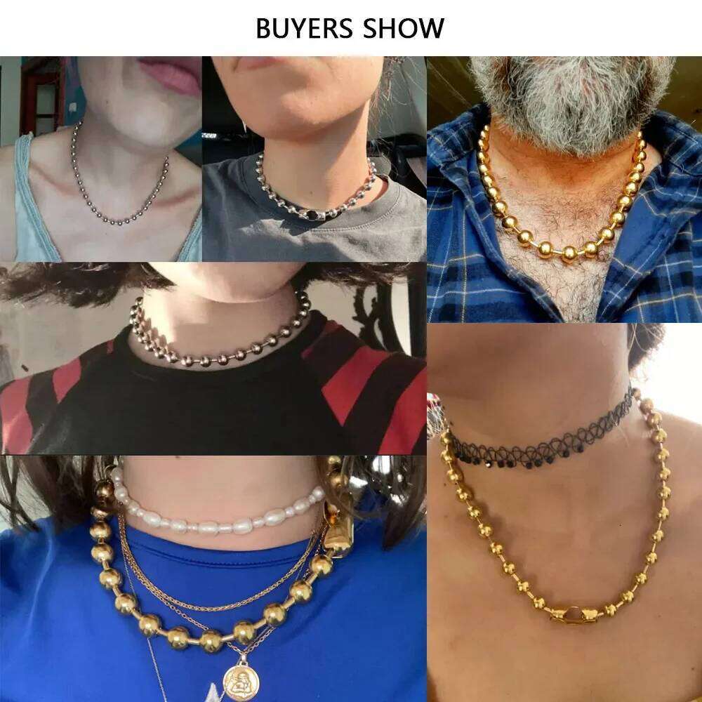 3/6/8mm Ball Necklaces Stainless Steel For Women Gold/Silver Color Metal Big Bead Chain Choker Men Jewelry Accessories 26W01127