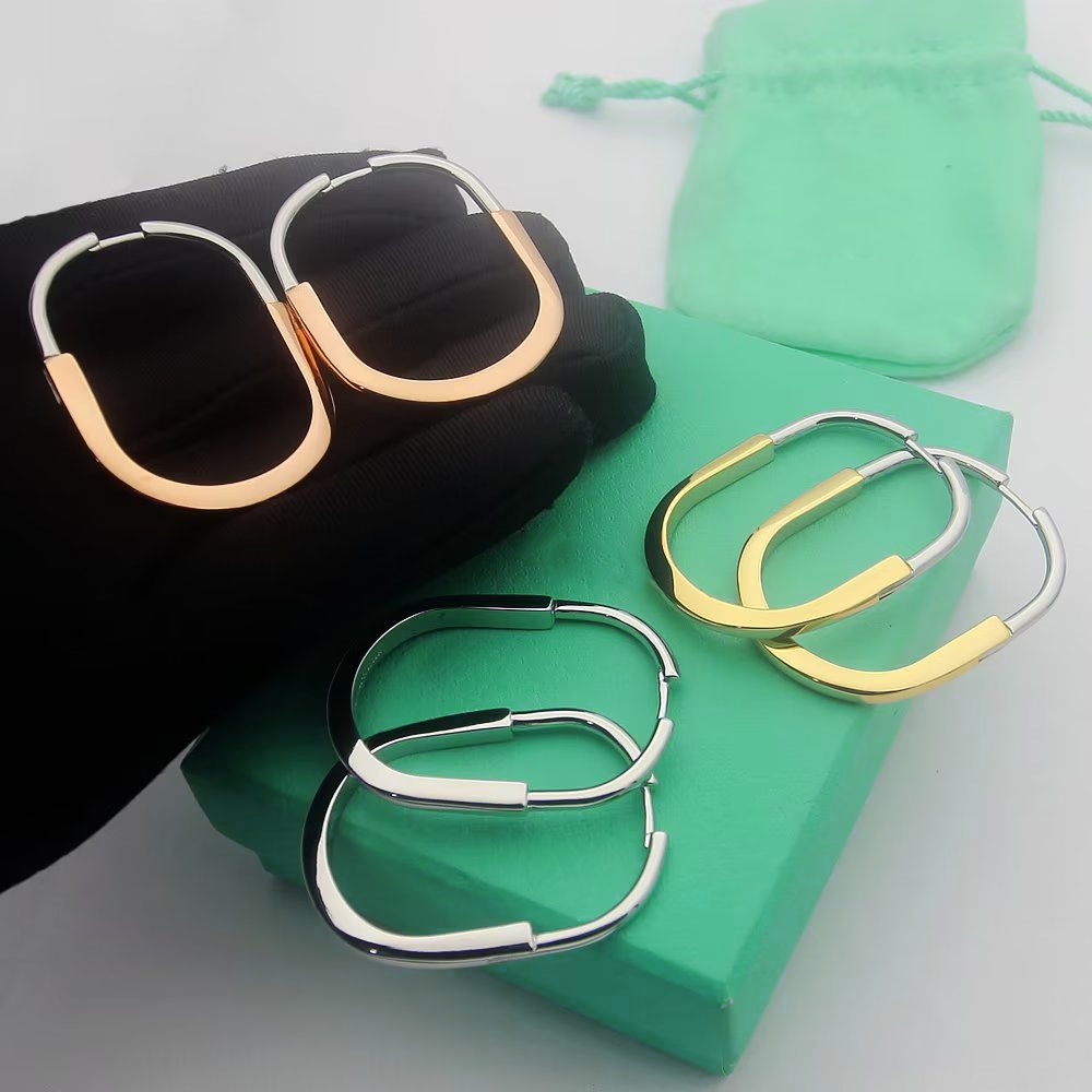 Fashion Simple earrings for women Geometric Elliptical U-shaped Earrings Buckle Hoop Earrings Accessories Exquisite All-match Jewelry anniversary Gifts