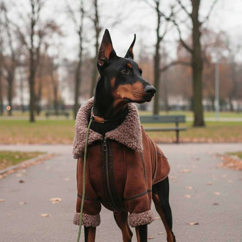 Autumn Winter Large Dogs Fleece-Lined Collared artificial Leather Jacket Personality Dog Coat Golden Retriever Border Collie XJ260127