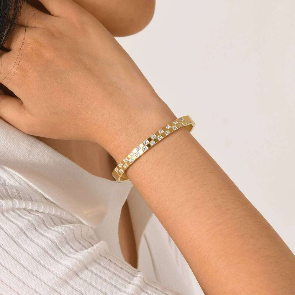 Zircon Square Open Bracelets CZ Stainless Steel Hinged Cuff Bangle Bracelet for Women Luxury Fashion Jewelry XJ260127