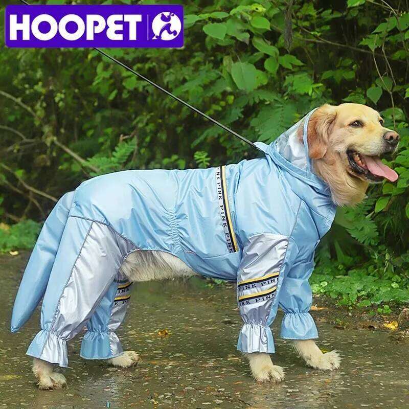 HOOPET Big Dog Tail Jumpsuit Raincoat for Large Dogs with Reflective Strips Tow Hole Labrador Waterproof Jacket XJ260127