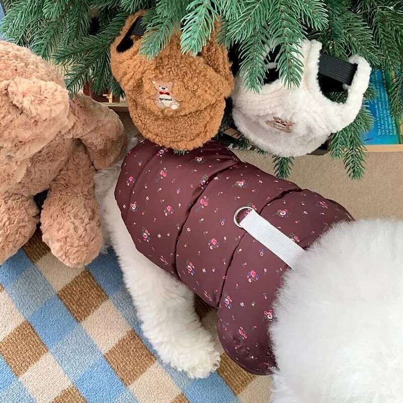Cute Teddy Floral Down Jacket Pet Thickened Cotton Bichon Frise Winter Two-Legged Clothes Warm Puppy Coat XJ260127
