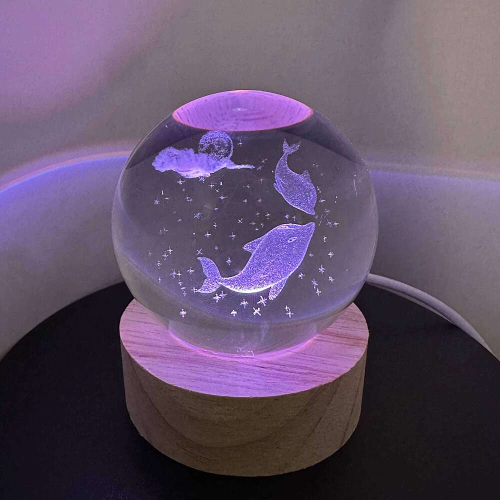 1pc Ball Night Light - Magical Ocean Glow with LED Illumination Soothing Sea Theme Decor Glowing Dolphin Crystal Z260127