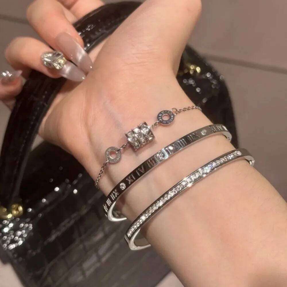 Yupsk 3pcs/1Pcs Shiny Zircon Inlaid Roman Numerals Stacked Bracelet for Women Exquisite Trendy Daily Wear Jewelry Accessories XJ260127