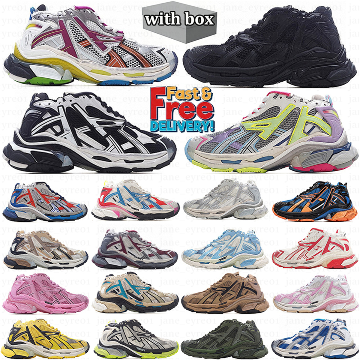 With box designers Runner 7 vintage women men casual shoes Paris Runners sneaker 7.0 Trainers black white pink blue Burgundy Deconstruction sneakers jogging hiking