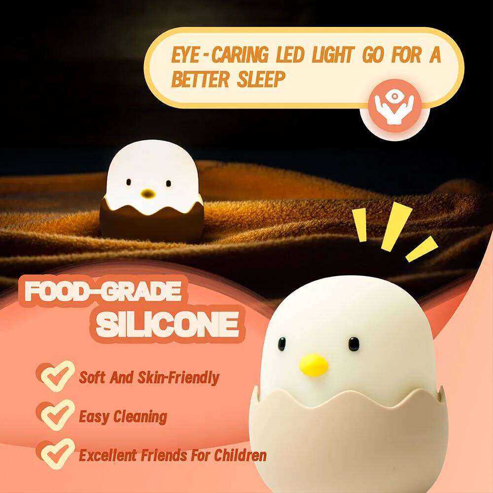 Duck Silicone Night Light for Children With Timer Usb Rechargeable Dimming Touch Lamp Sleeping Bedroom Cartoon Animal Decor Gift Z260127