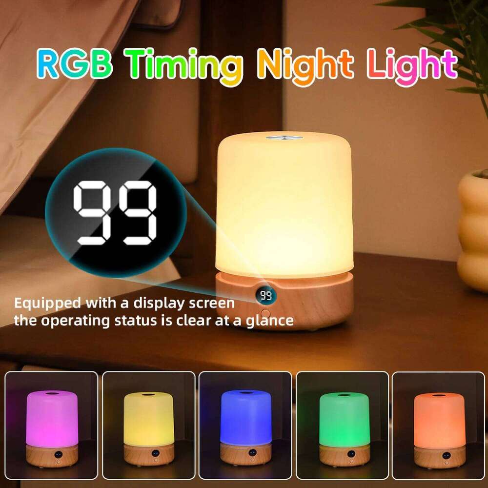 1pc LED Bedside Touch Dimmable USB Rechargeable with 9 RGB Colours 3 Modes Table Lamp Wireless Night Light Z260127