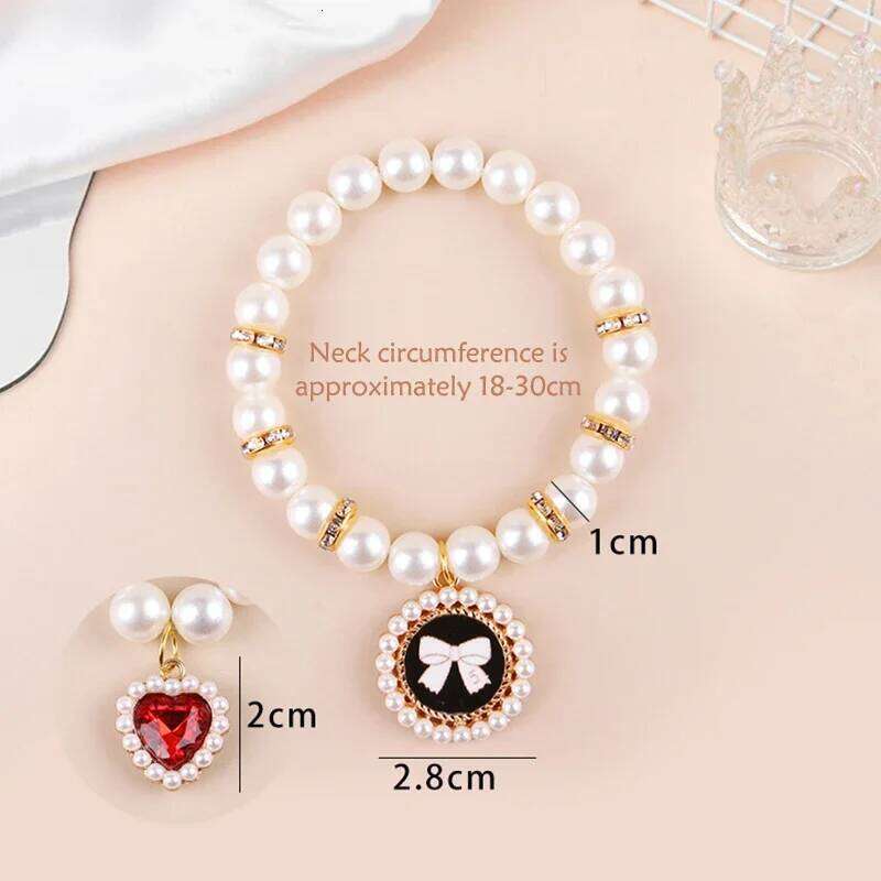 Party Pearl Collar Wedding Handmade Adjustable with Peach Heart Stone Pet Necklace Jewelry & Gift Dog Accessories pet supplies