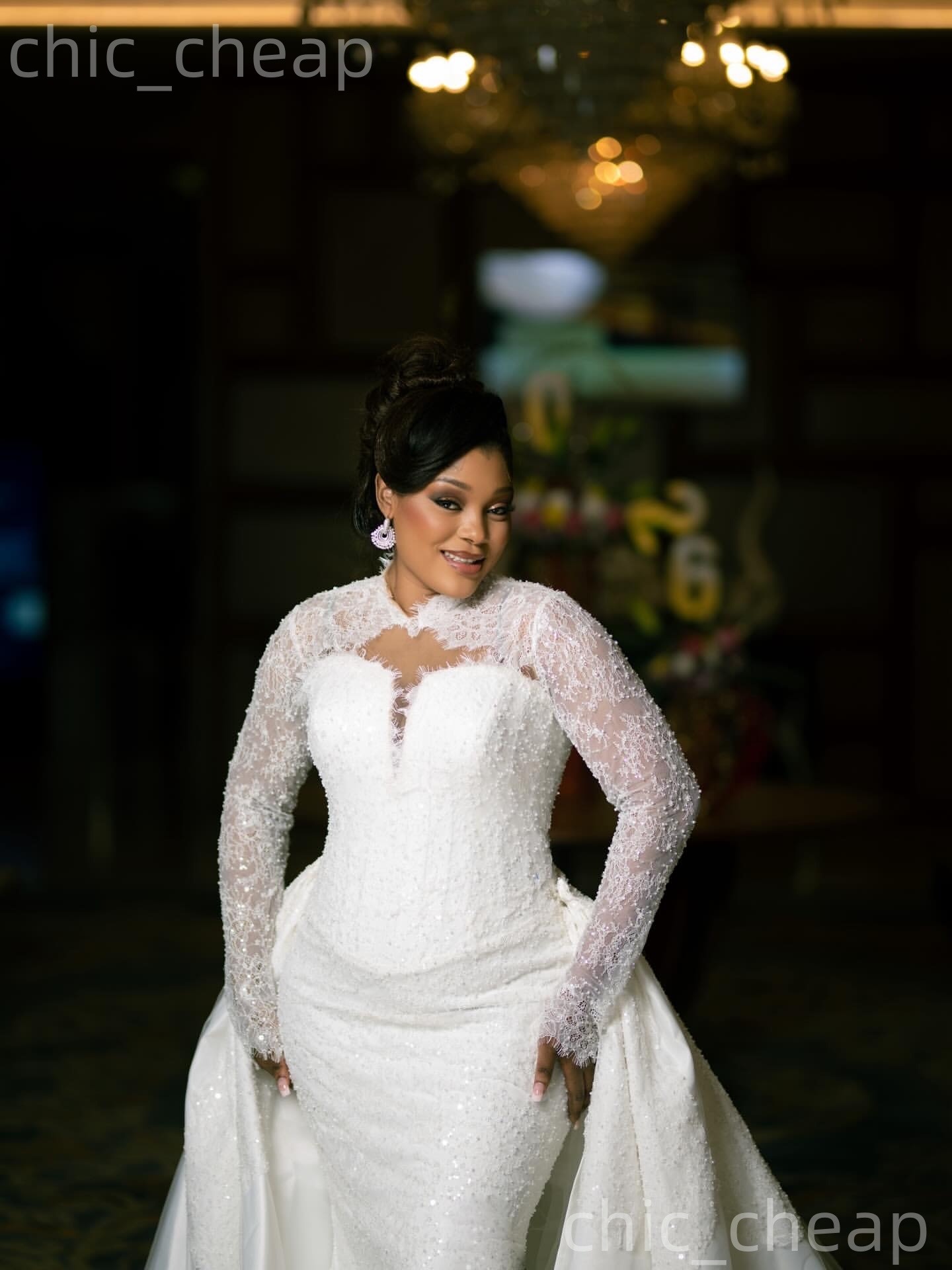 African Aso Ebi 2026 Ivory Mermaid Wedding Dress High Neck Full Sleeves Beaded Lace Detachable Train Vintage Charming Bridal Gowns Dresses ZJ235