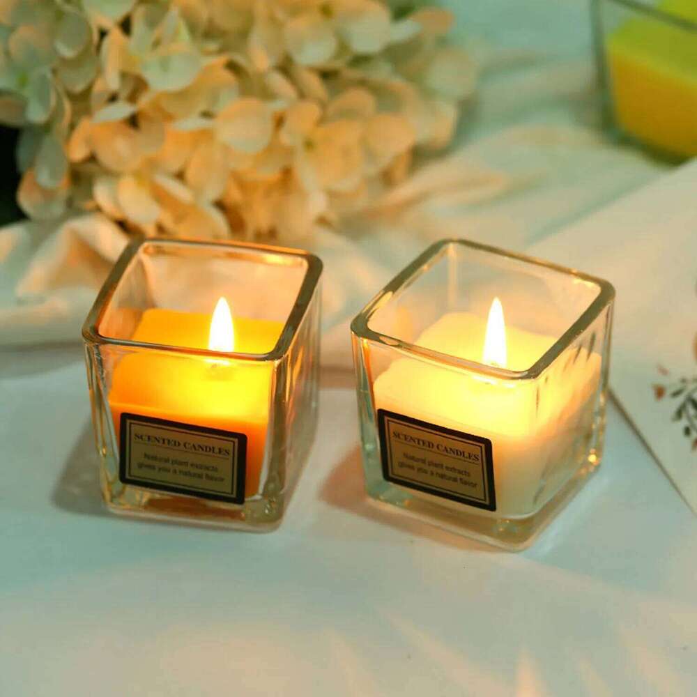 Colorful Smokeless Square Cup Glass Candle 1pc Niche Aromatherapy Romantic Ins Minimalist Home Decor Gift for Birthday Y260127