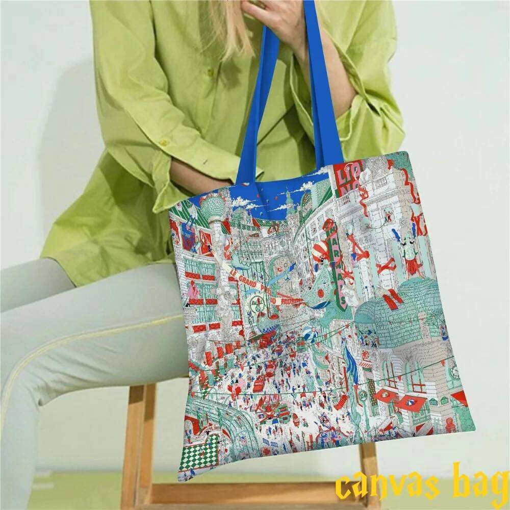 French New Fubao Avenue City of Paris Canvas Women's Handheld Cloth Students Carry School Shoulder Bag