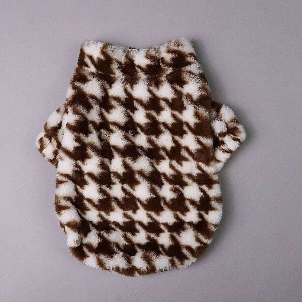 Pet Fuzzy Coat Cat Puppy Clothes Classic Houndstooth Pattern Sweatshirt Dog Plush Outfits Autumn Winter For Small Me