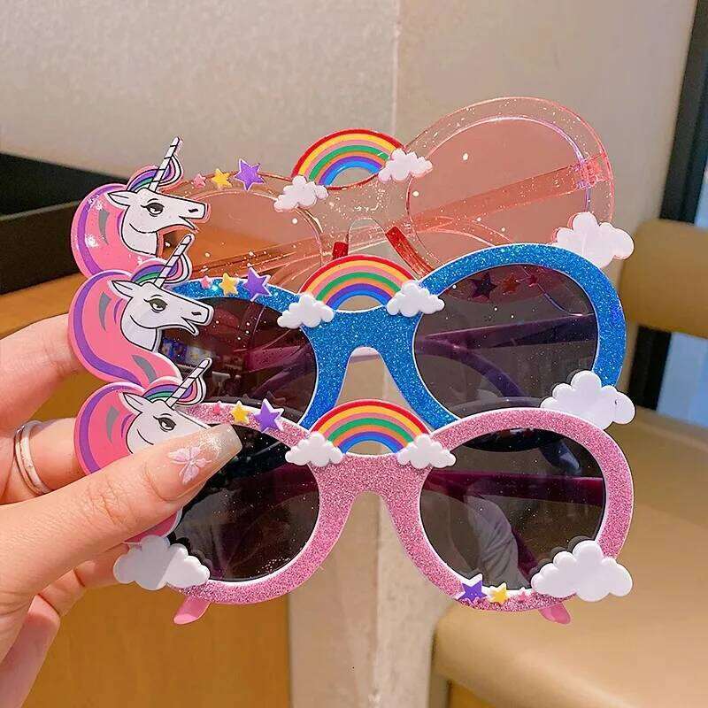 KLASSNUM Children's Cartoon Unicorn Sunglasses Kids Boys Girls Cute Rainbow Sun Glasses Prop Birthday Party Decoration Z260127