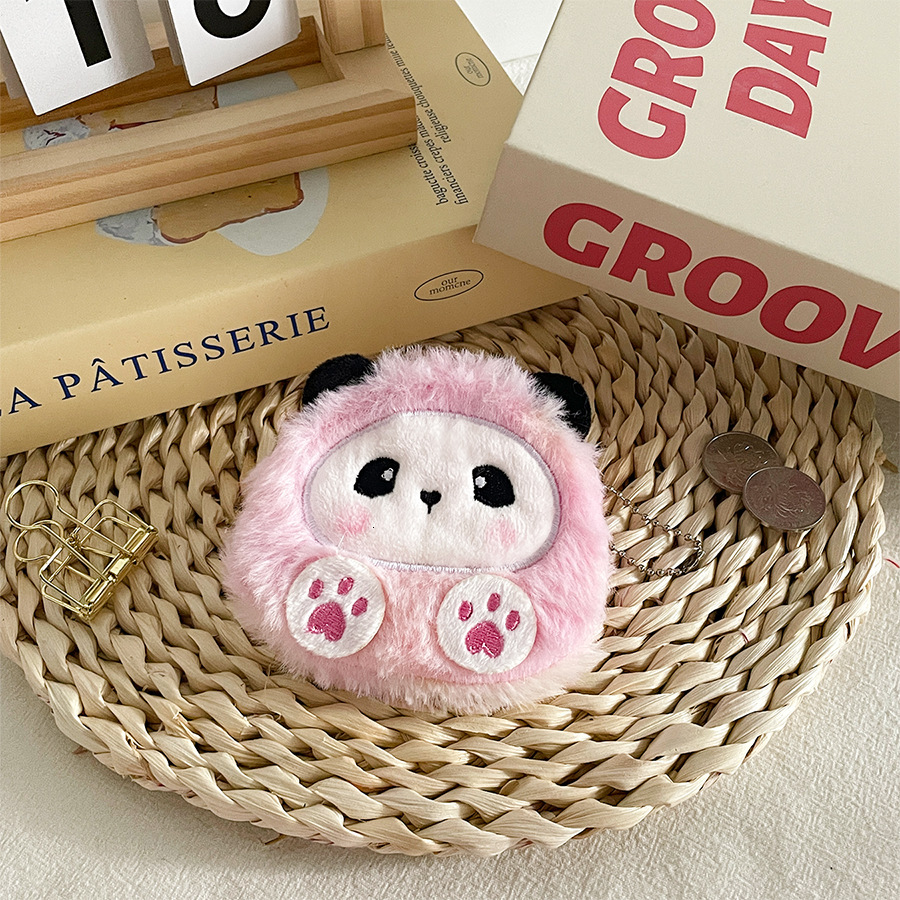 Cute Gradient Panda Plush Purse Zipper Earphone Storage Wallet Pendant Children's Coin Bag