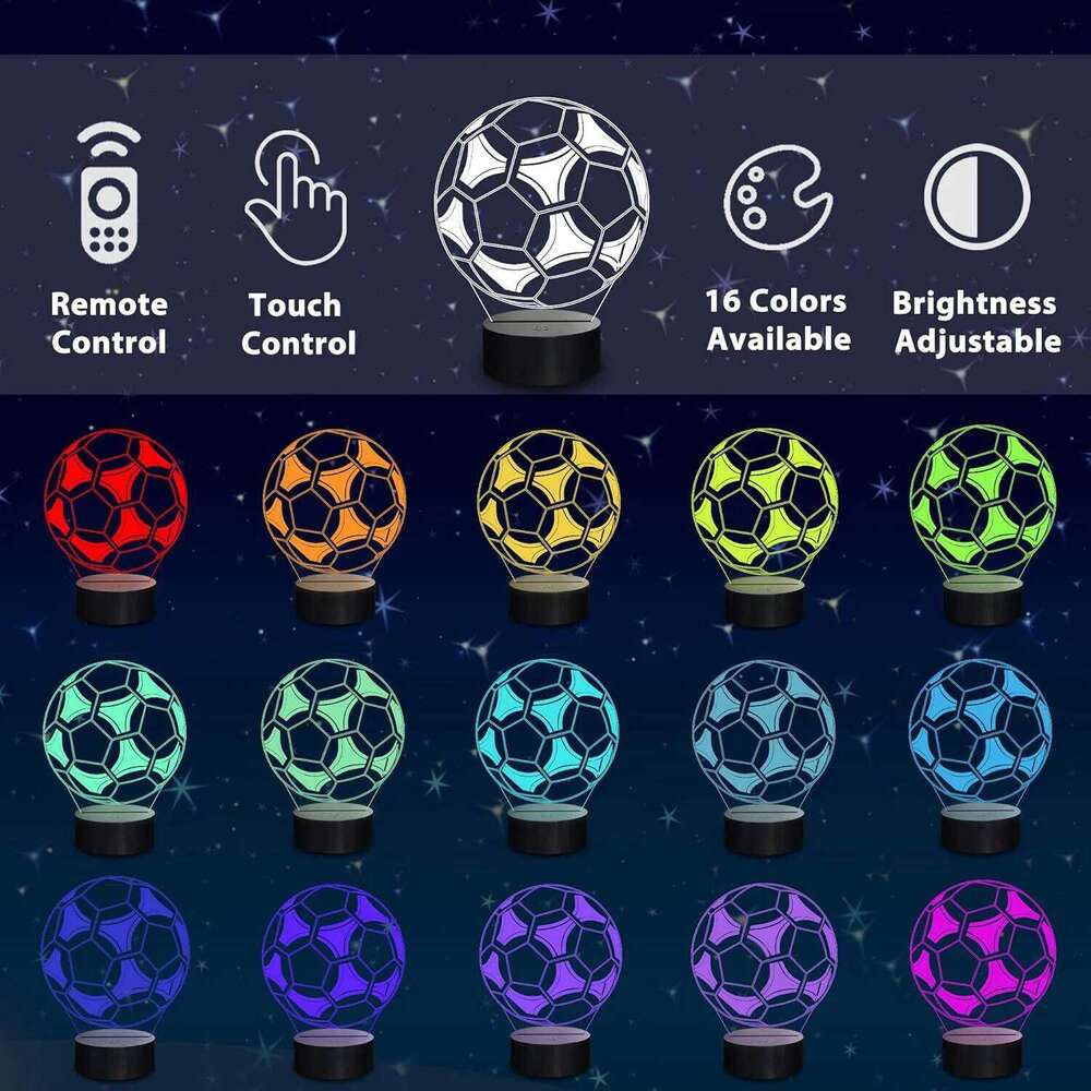 3D Football Illusion Lamp with 16 Color Changing Sport Night Light for Men Teenagers Kids - Unique Birthday Gift Idea Z260127