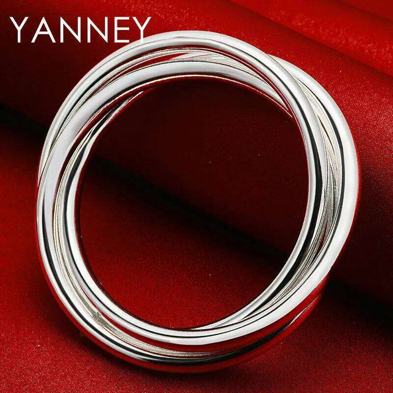 Charm 925 Sterling Silver Glossy 3 Circles Exaggerated Bangle Bracelet For Women Men Fashion Wedding Jewelry Gifts Party XJ260127