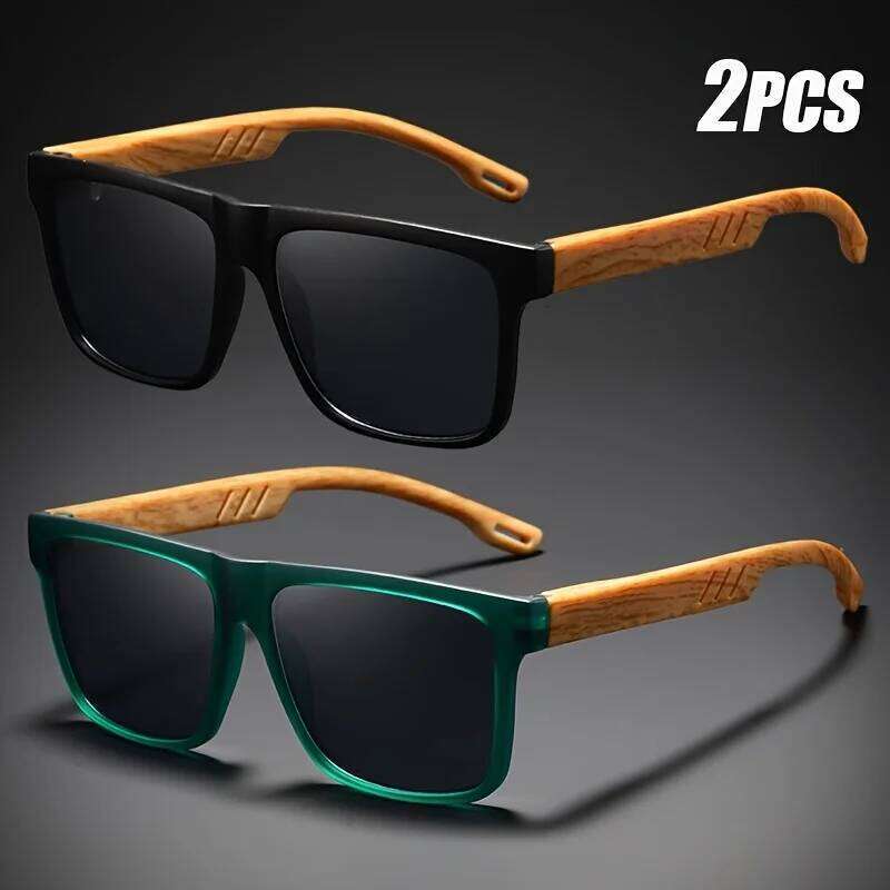 1/2pcs New Square Casual Sunglasses Wood Grain Spring Hinges UV400 Protection Unisex Outdoor Daily Eyewear Z260127