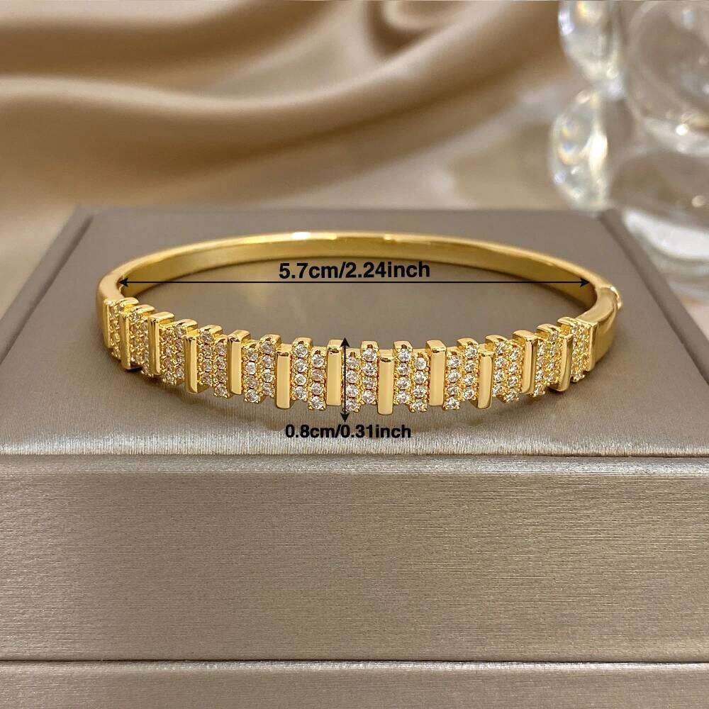 Unique Irregular Geometric Zircon Cuff Bangle Bracelets Elegant Gold Plated Copper Wristband Bracelet Party Jewelry Gifts XJ260127