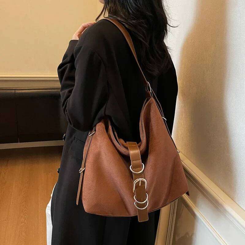Women Autumn Winter Suede Shoulder Lady Adjustable Strap Crossbody Bag Large Capacity Zipper Square Handbag for Work Travel