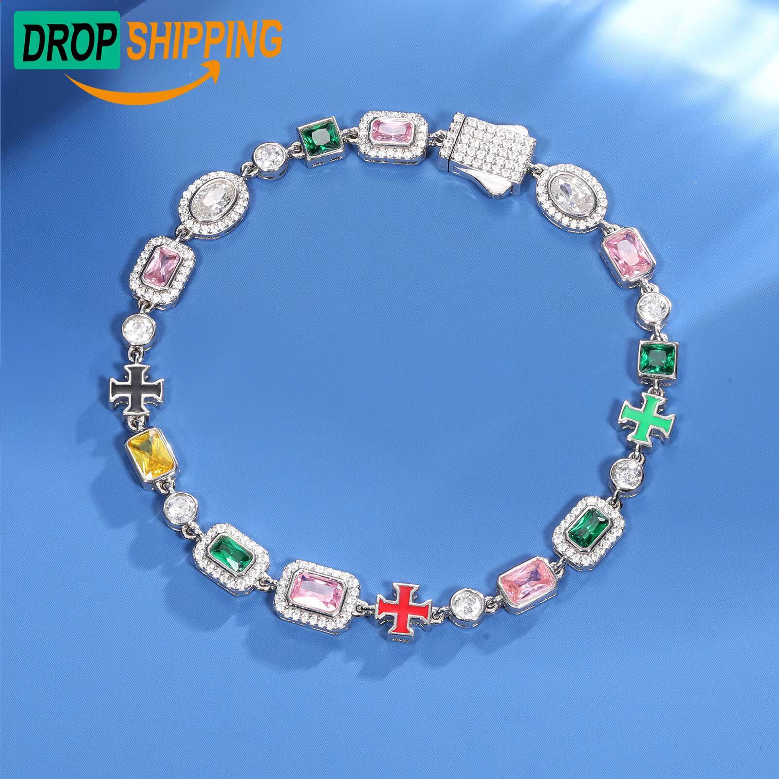Dropshipping Valentines Day Gift 8mm 925 Sterling Silver VVS Moissanite Diamond Mixed Colored Gemstone Cross Tennis Bracelet