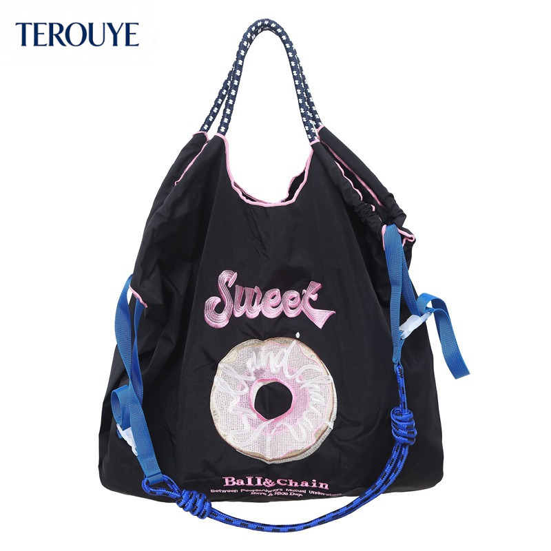 TEROUYE Autumn and winter new Japanese style niche embroidery shopping bag nylon fashionable simple style handbag women's shoulder bag