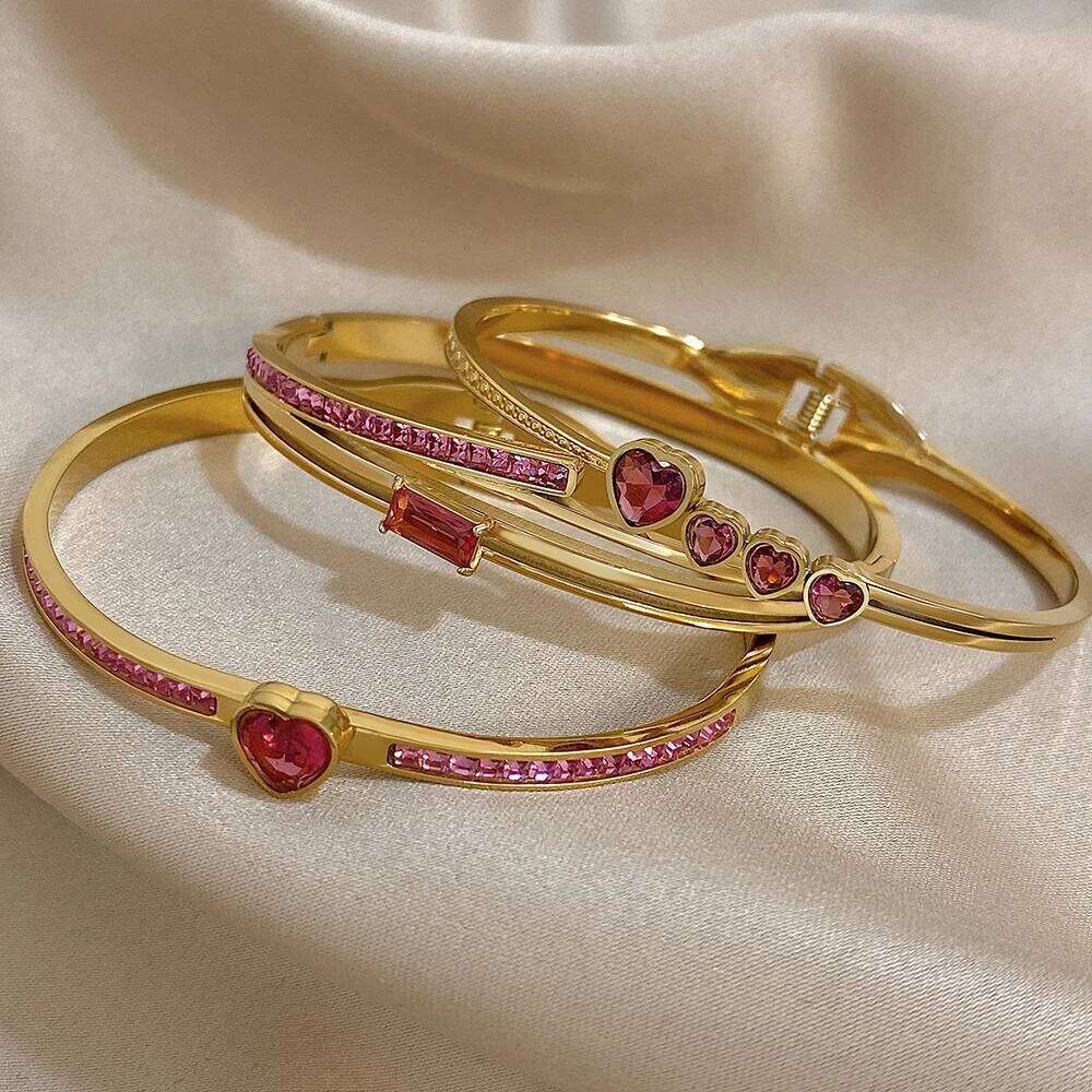 New Stainless Flashbuy Steel Women's Design Rose 10 316L 3Pcs/Set Bangles Red Love Heart Bracelets Waterproof Fashion Jewelry Gift XJ260127