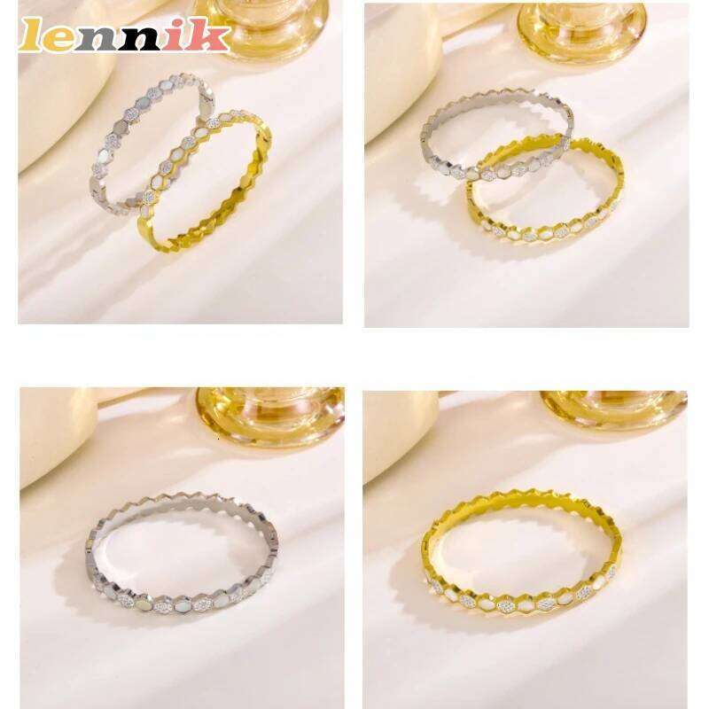 LENNIK Women's Titanium Steel Bracelet, New European American Style, Simple Stylish, Clasp Design,Shell Inlaid Diamonds,Hot Sale XJ260127