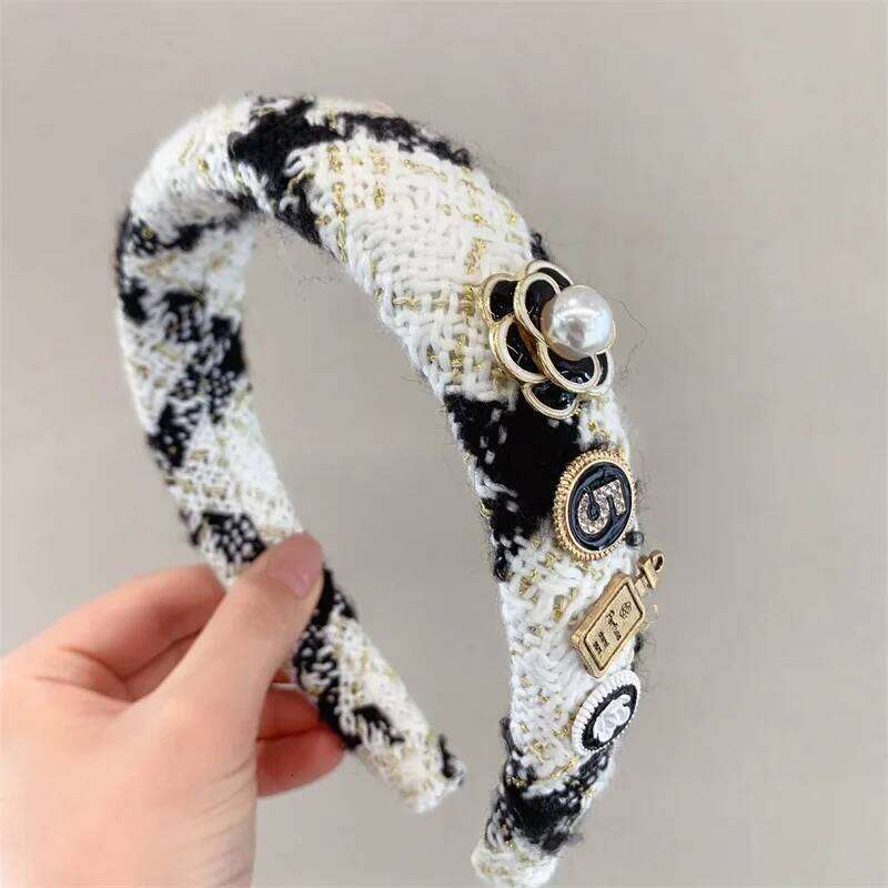 Luxury Design Y2k Autumn/Winter Women's Black And White Grid Headband Fashion Hair Accessories - view 7