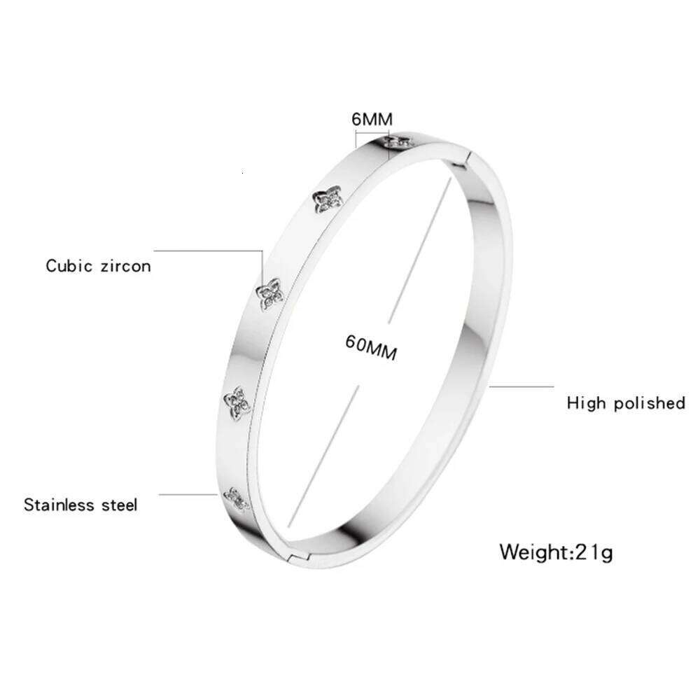 VQYSKO Lucky Four Leaf Grass Zircon Bracelets Luxury Design Rose Color Stainless Steel For Women Birthday Gift XJ260127