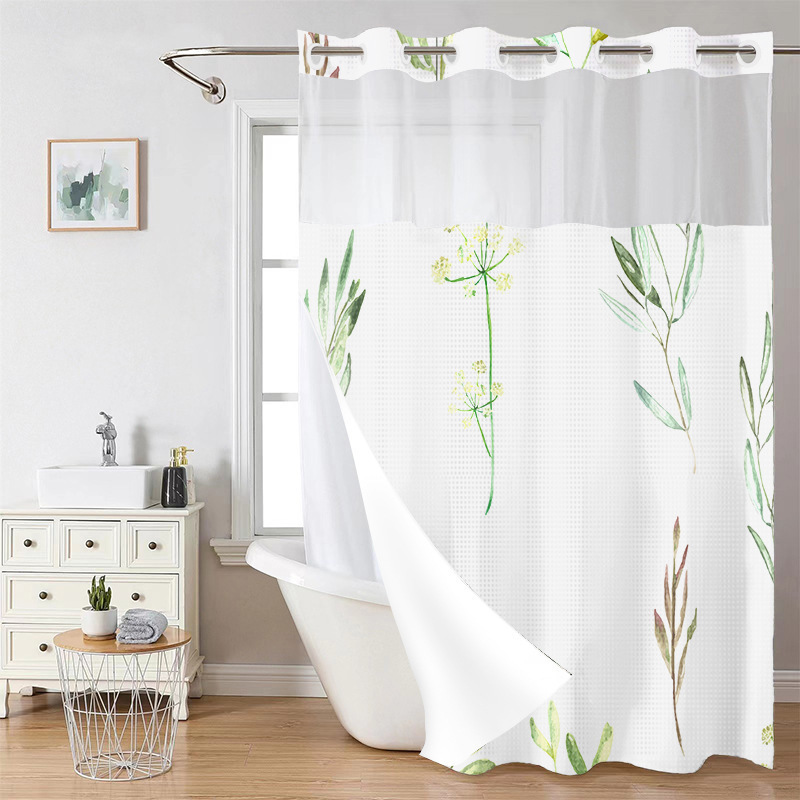 YL-38236 Hot Selling Digital Printed Double-Layer Large Ring Polyester Shower Curtain: Waterproof, Mildew-Proof, Floral Plant Bathroom Curtain
