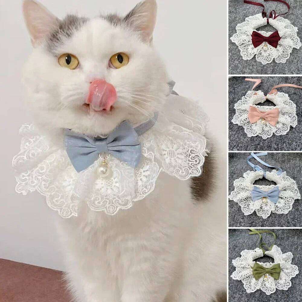 Collar 1Pc Bow Pearl Scarf Thin Pet & Clothing Decoration Cat and Wedding Ribbon Dog Necklace Garfield pet supplies